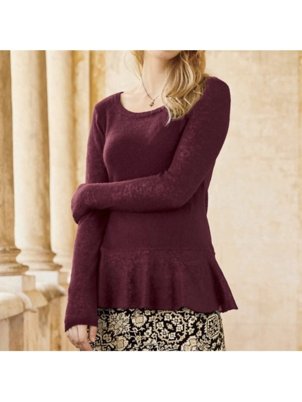 NWT Peruvian Connection XS Baby Alpaca Audley Sweater Peplum Port Pullover